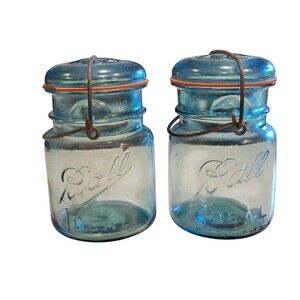 2 Vintage Ball Blue Lightning Ideal Mason Canning PINT Jar 1906-1933 #5 #9 READ